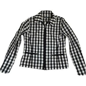 Lauren Ralph Lauren Gingham Check Jacket M Zip Front Black White Women's EUC